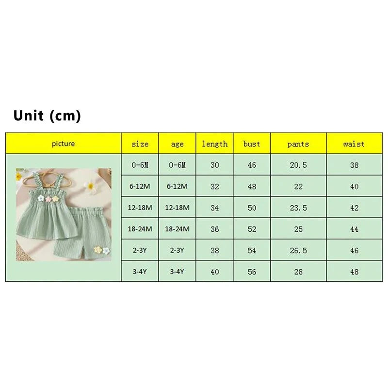 0-4years Baby Girl Summer Outfit 3D Flower Design Ruffled Trim Smocked Sleeveless Tops and Shorts 2 Pcs Set for Toddler girls - Mom & Kids