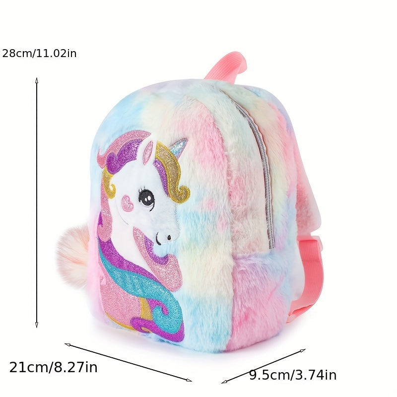[1pc Unicorn Backpack, Tie Dye Fabric] 1pc Cartoon Unicorn Plush Unicorn Backpack, Girl's Kindergarten Small School Bag, Tie