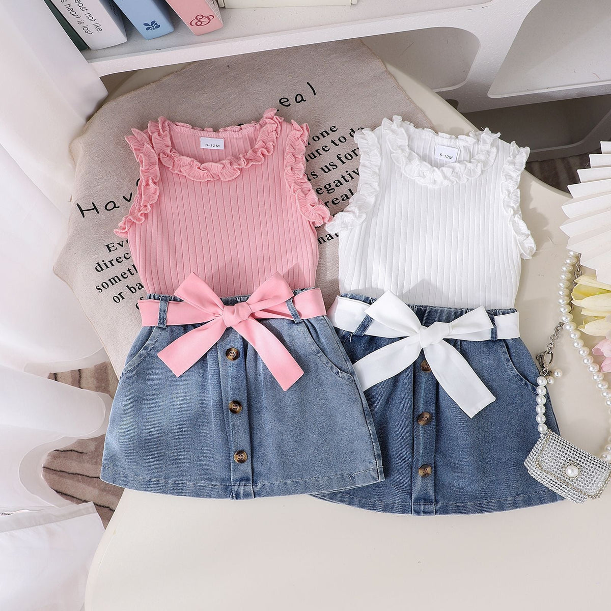 Summer Denim Skirt Belt Three-piece Set ()
