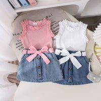 Summer Denim Skirt Belt Three-piece Set