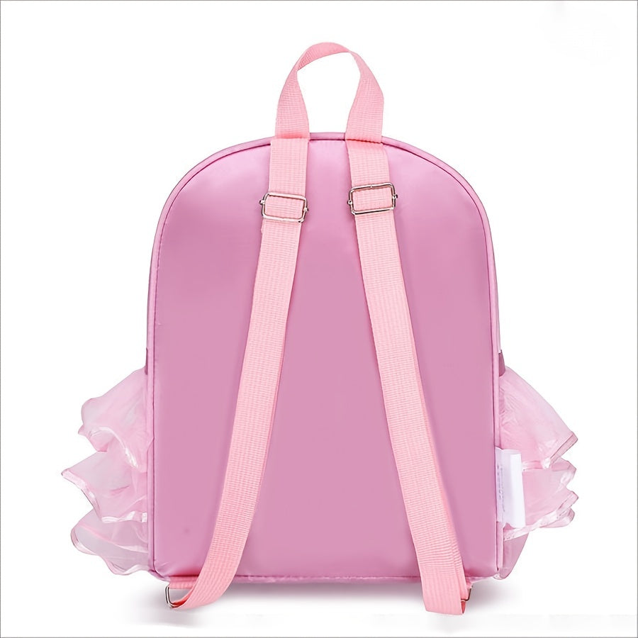 Chic Magenta Ballet Dance Backpack with Embroidered Shoes & Bow Detail - Lightweight, Foldable Nylon School Bag with