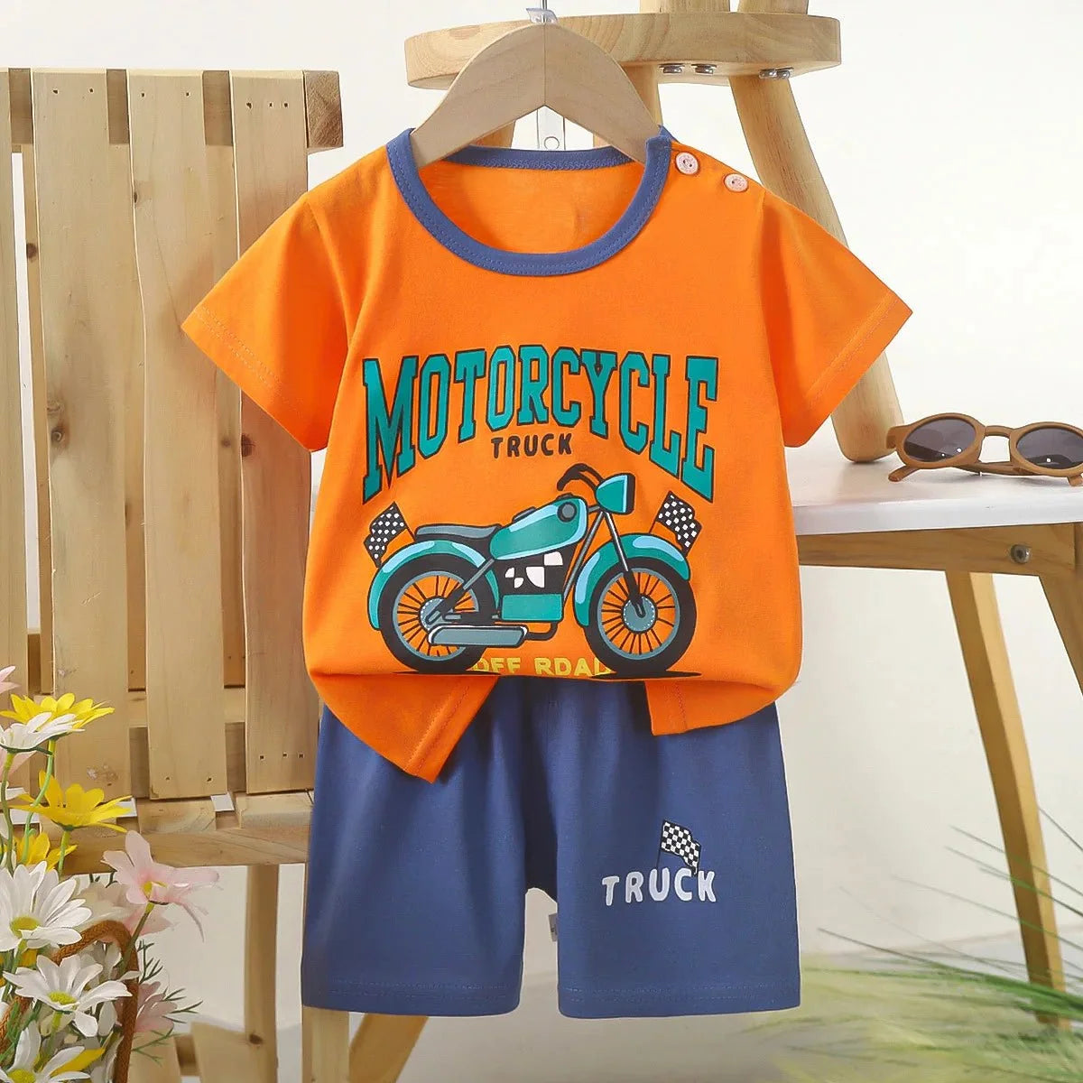 1 Sets Pure Cotton Kids Cartoon Clothing Summer Baby Fashion Short Sleeve Suits Boys Girls T-Shirts+Shorts Children Outfits - Mom & Kids