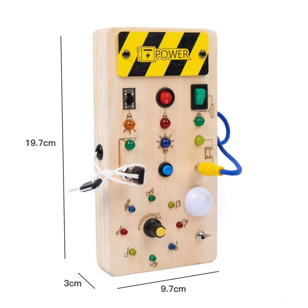 Cross border popular children s early education wooden LED light socket switch busy board toy hands on wooden toy