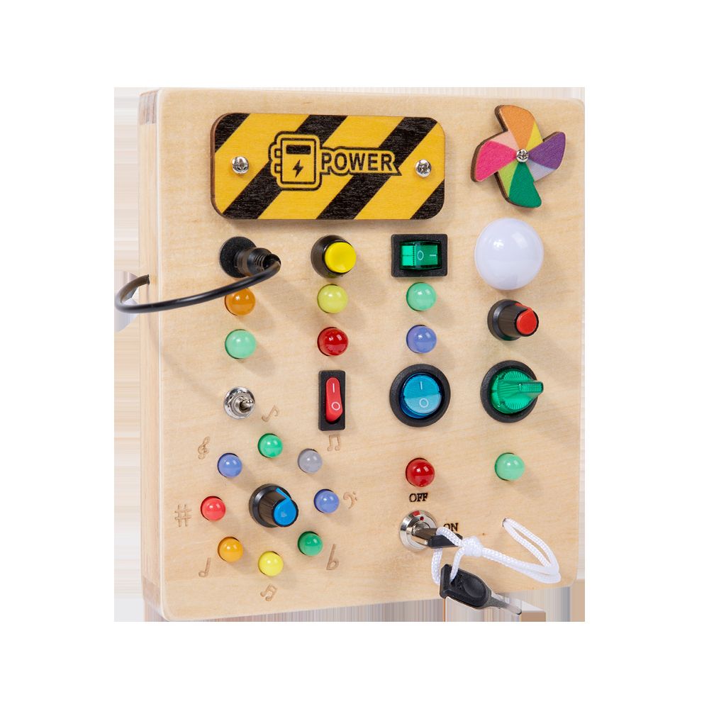 Cross border popular children s early education wooden LED light socket switch busy board toy hands on wooden toy