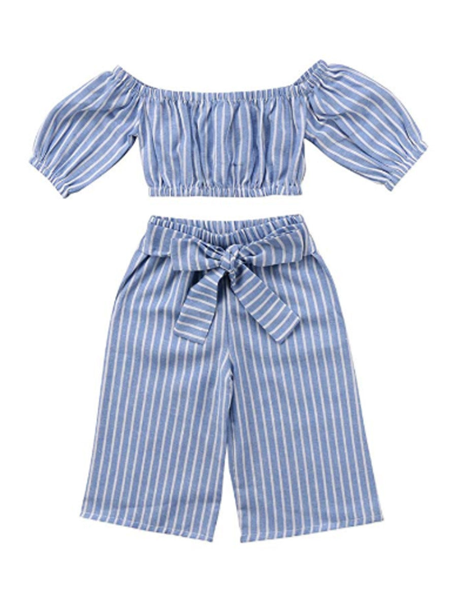 Children's Clothes Pinstripe Tube Top Half Sleeve Suit