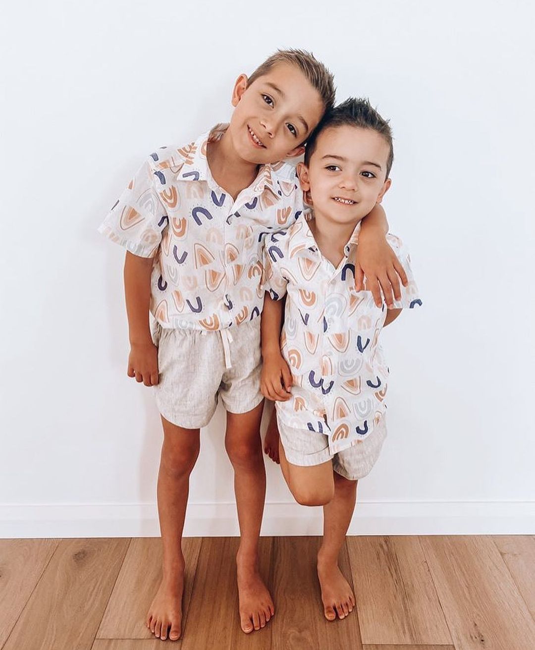Baby Rainbow Leaves Printed Casual Shorts Suit