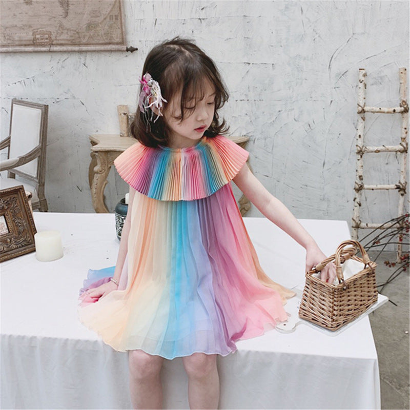 Girl's Rainbow Pleated Princess Dress