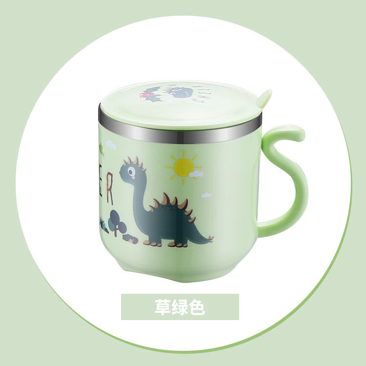 304 Stainless Steel Children's Water Cup Cartoon Creative Double Layer Insulation Anti-scalding with Lid and Handle Kindergarten Mouth Cup