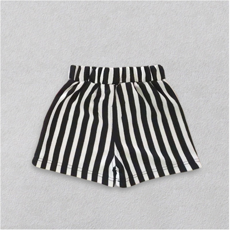 Two-piece Frilled Chiffon Shirt With Striped Shorts