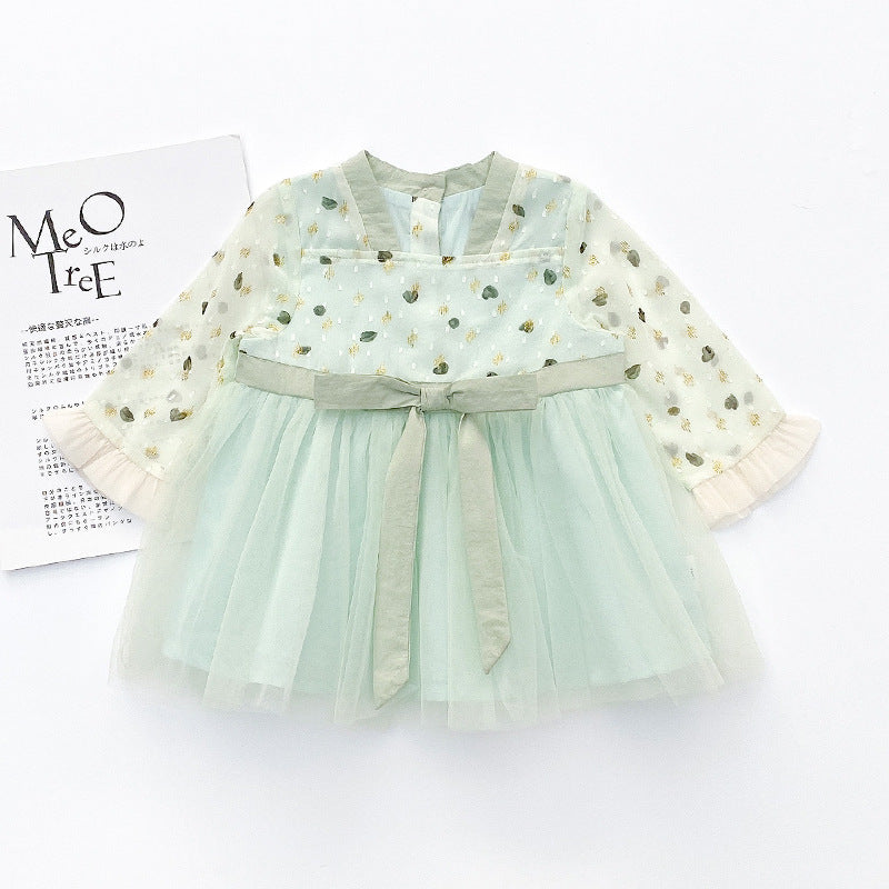 Girls' Little Love Chiffon Hanfu Dress, Baby Ethnic Style Net Gauze Skirt