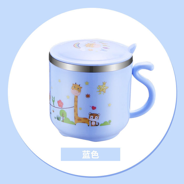 304 stainless steel water cup with straw kindergarten Cup double-layer cute children's milk cup small yellow duck gift