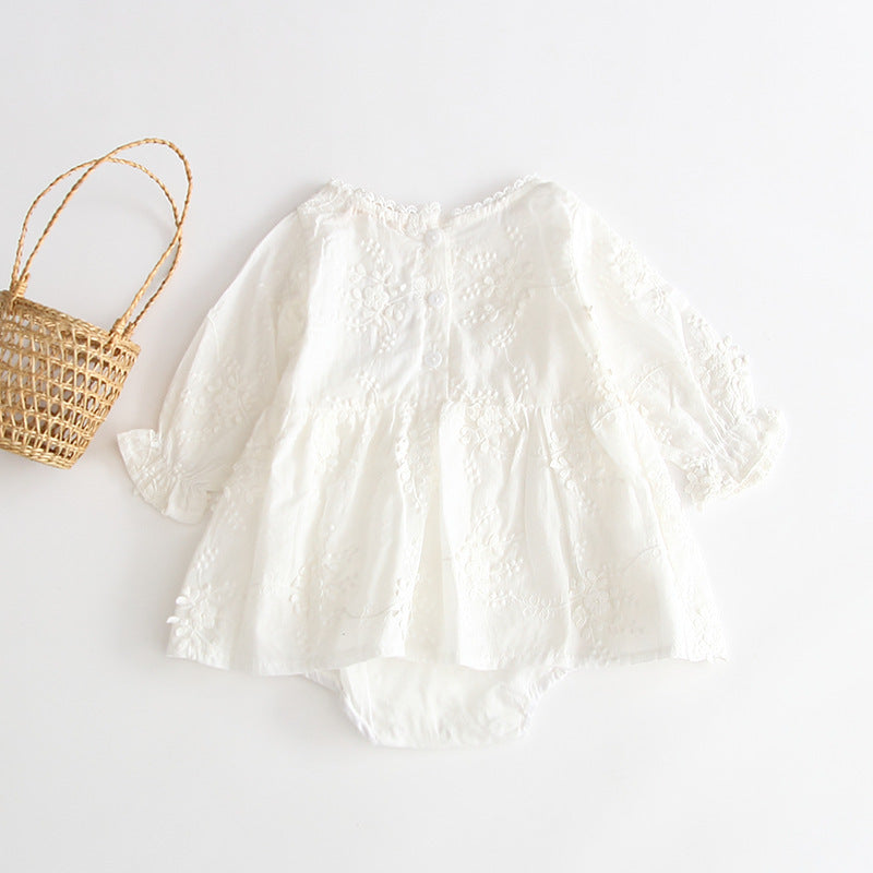 Sweet Young Girl Pure White Embroidered Romper