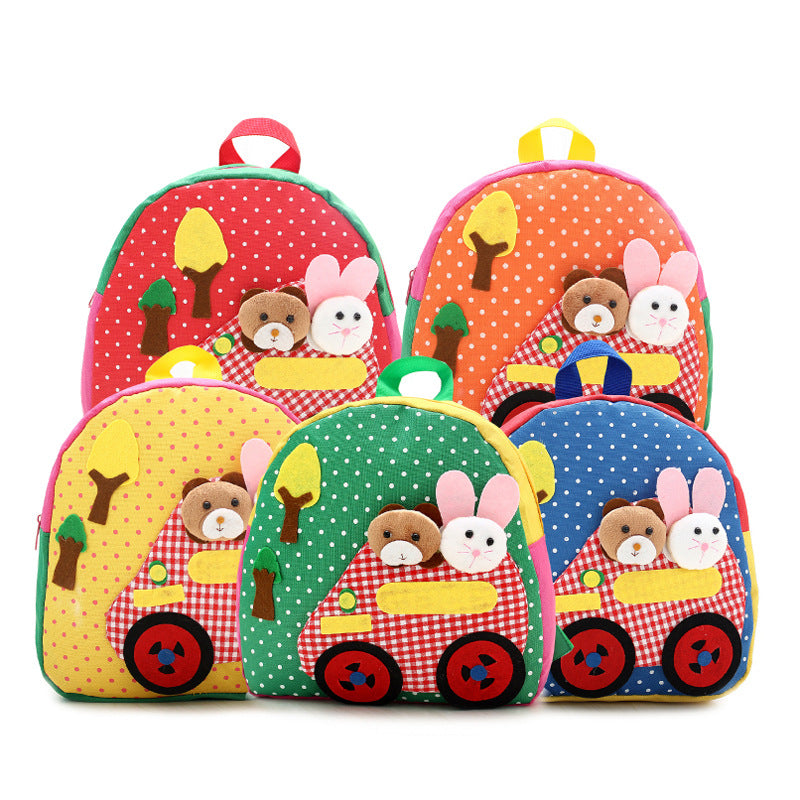 Korean shoulder children's schoolbag kindergarten adorable backpack handmade cartoon baby bag double shoulder bag - Baby's