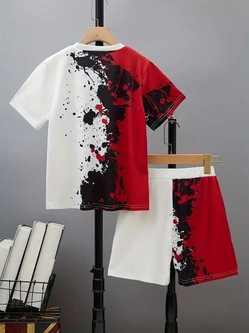 Boys' Casual Short Sleeve T-shirt Top Shorts Two-piece Set