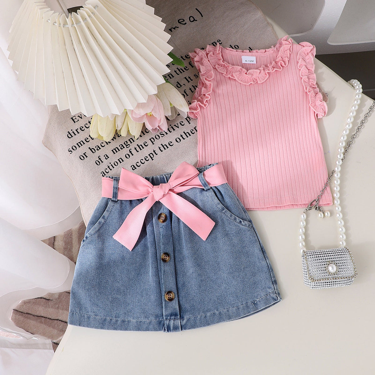 Summer Denim Skirt Belt Three-piece Set ()