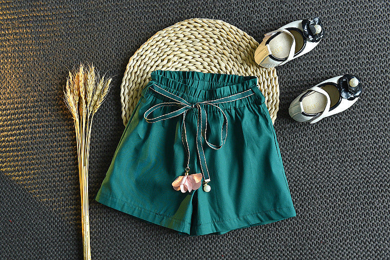 Fashion Casual Lace Print Top Loose Solid Color Shorts Two-Piece Suit