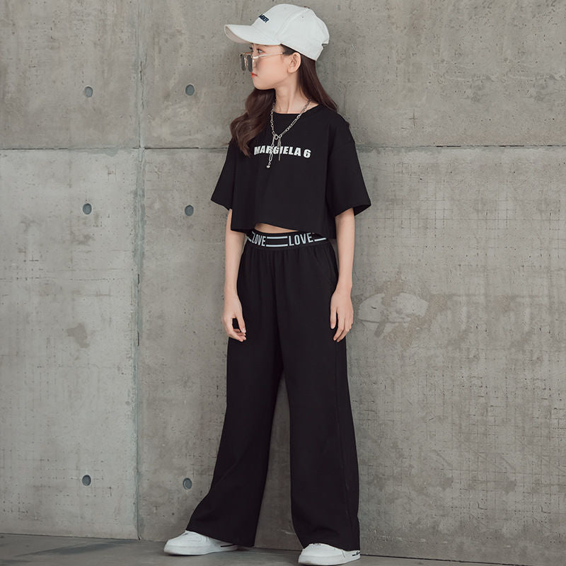 Girls Summer Two Piece Outfit – Short Sleeve Top & Wide Leg Pants