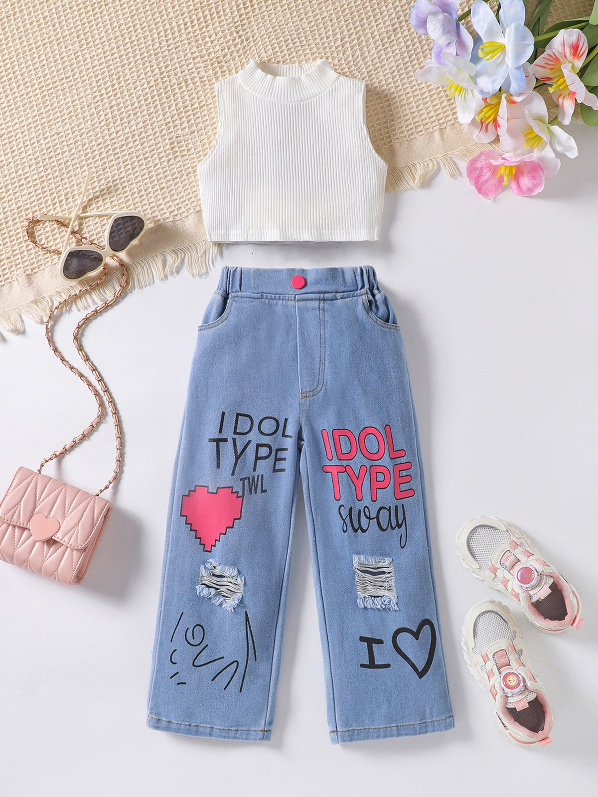 New Girls' Solid Color Sleeveless Vest Letters