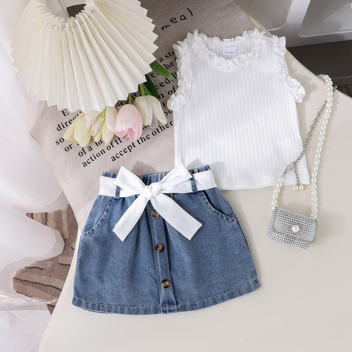 Summer Denim Skirt Belt Three-piece Set ()