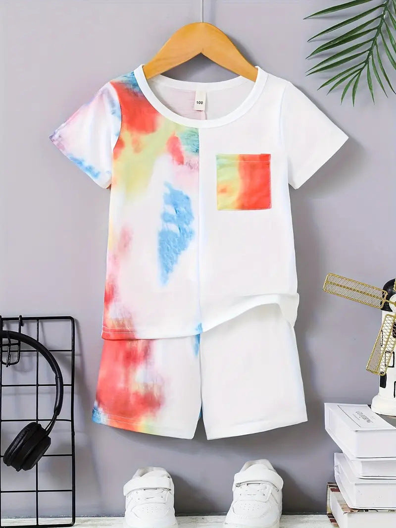 Boys' Casual Short Sleeve T-shirt Top Shorts Two-piece Set