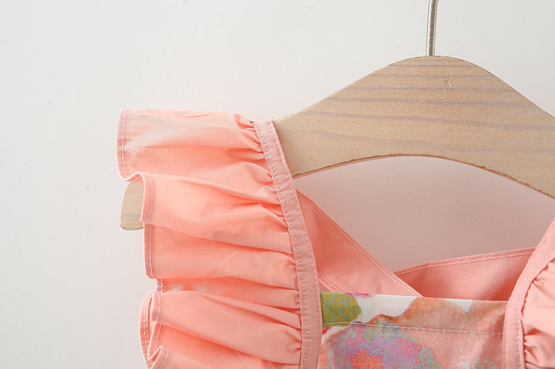 Sleeveless Girls New Printed Sling Backless Cotton Fashionable Princess Dress