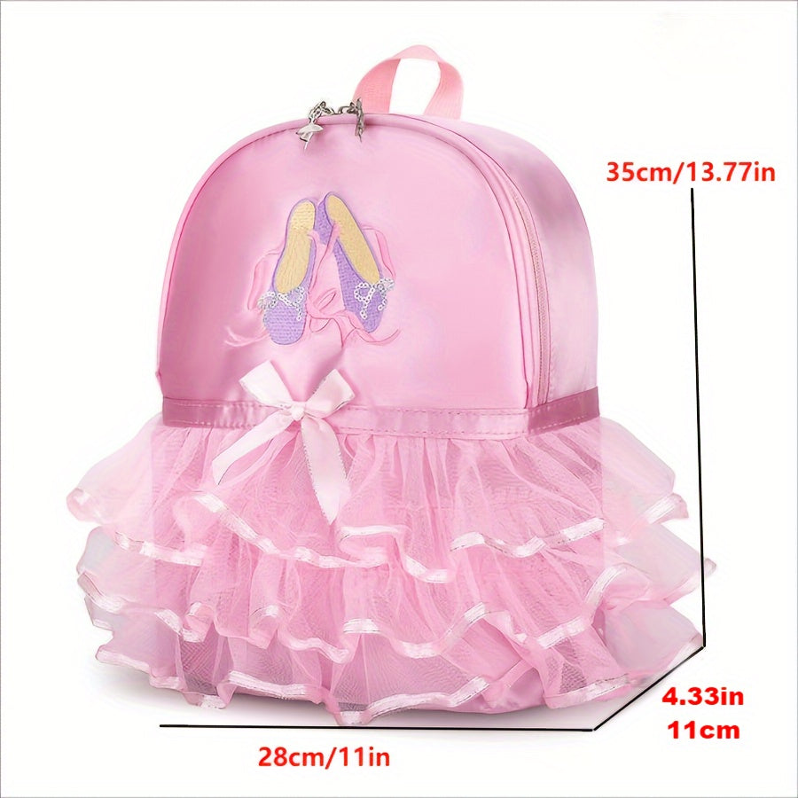 Chic Magenta Ballet Dance Backpack with Embroidered Shoes & Bow Detail - Lightweight, Foldable Nylon School Bag with