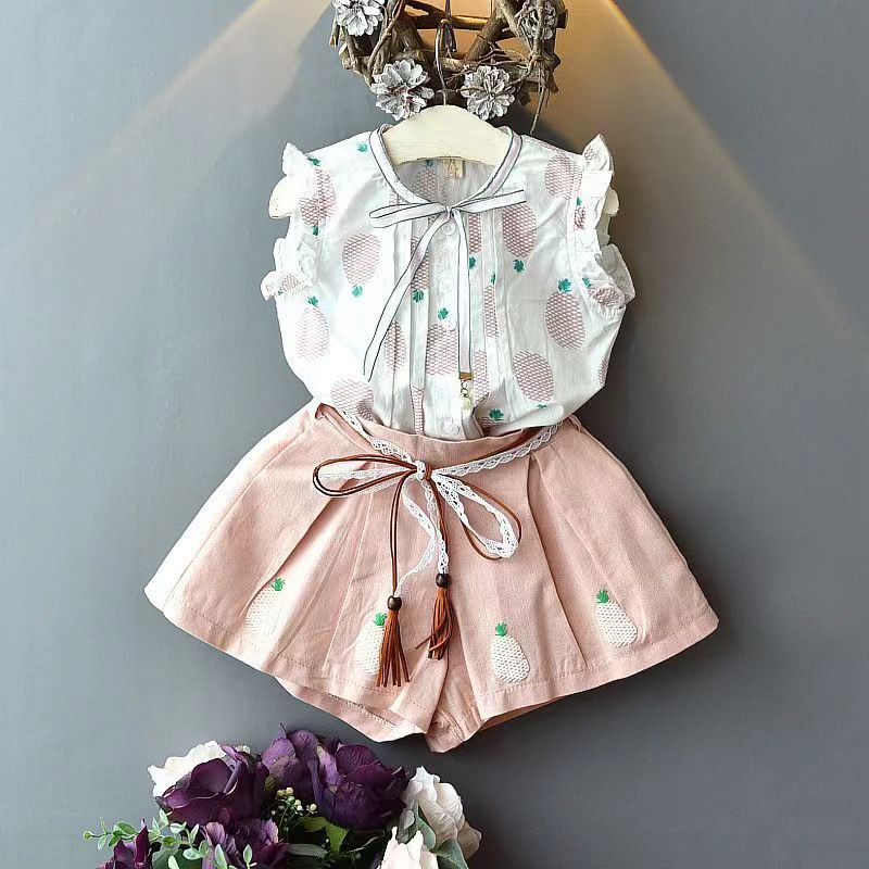 Girls' Sleeveless Blouse Shorts Two-piece Set