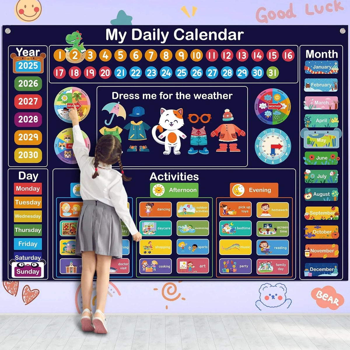 Montessori Felt Calendar Sensory Story Board for Toddlers，Interactive Classroom/Home Early Learning Wall Hanging Gifts