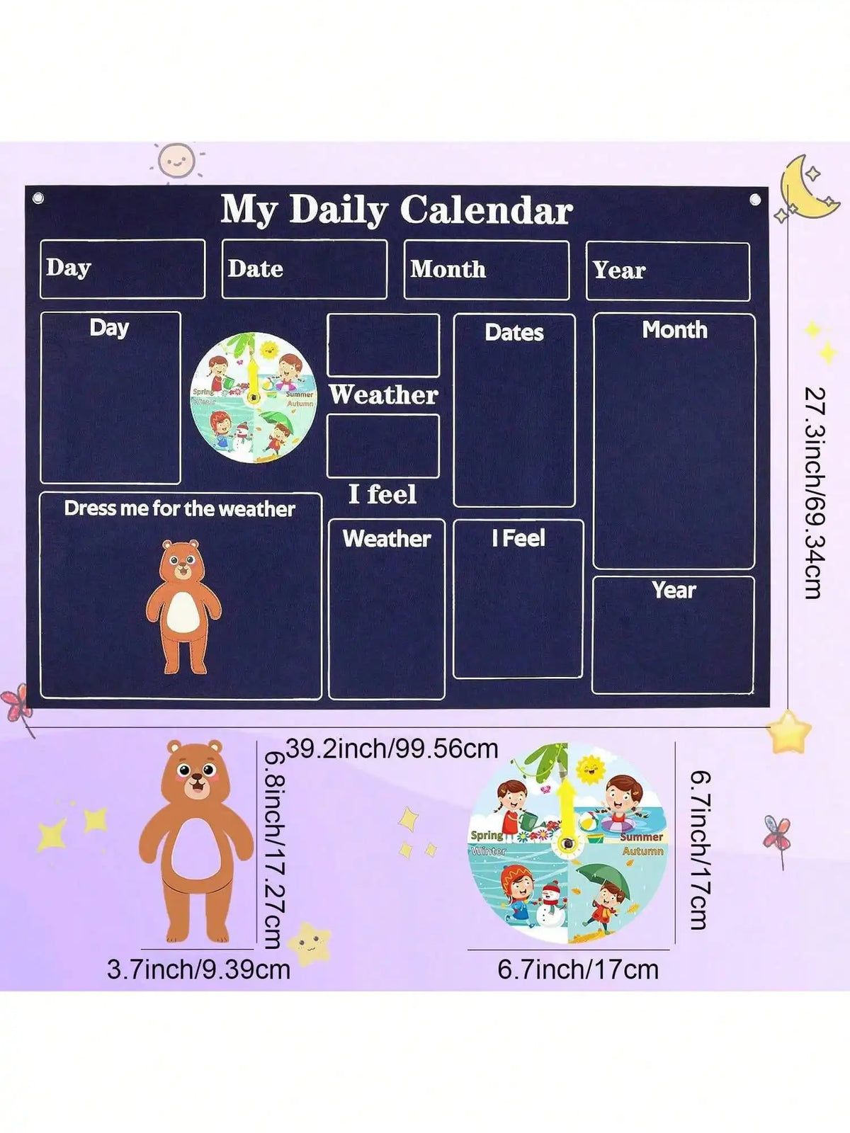 Montessori Felt Calendar Sensory Story Board for Toddlers，Interactive Classroom/Home Early Learning Wall Hanging Gifts