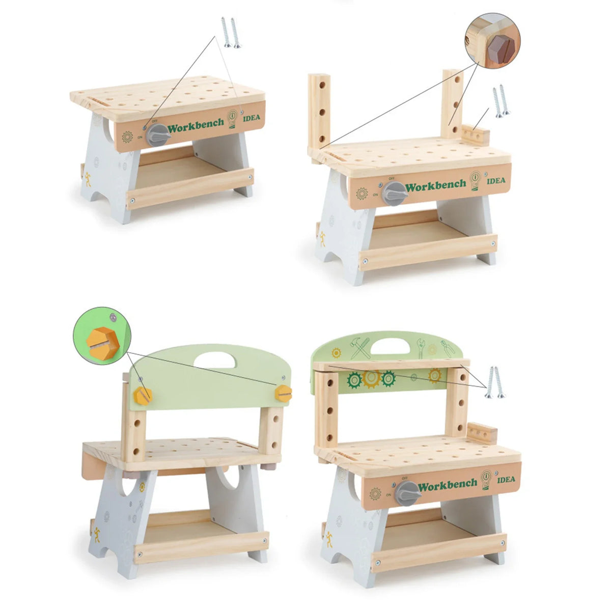 Wooden Tool Bench Simulation DIY Multifunctional Children Repair Play Tool Set for Kids 3 4 5 Year Old Girls Boys Children Gifts