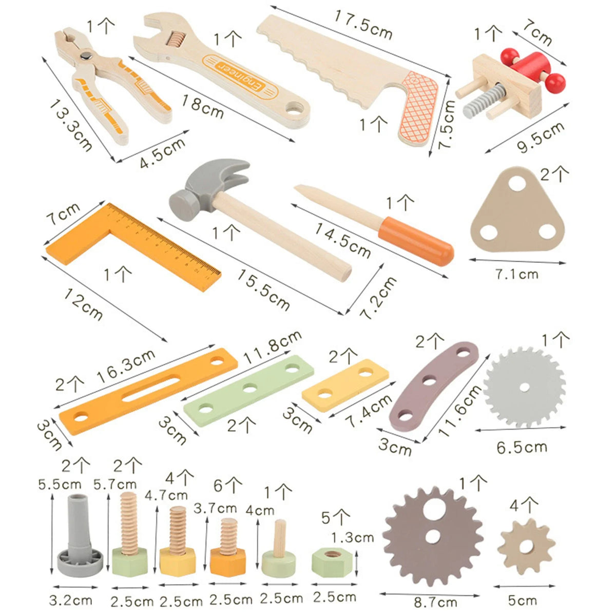 Wooden Tool Bench Simulation DIY Multifunctional Children Repair Play Tool Set for Kids 3 4 5 Year Old Girls Boys Children Gifts