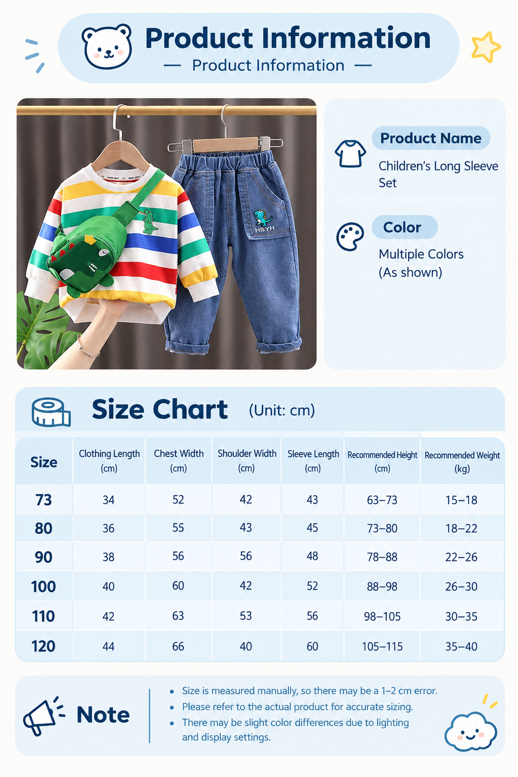 Children's autumn clothing boys and girls 2022 autumn clothing boys suit striped round neck jeans two-piece set with bag