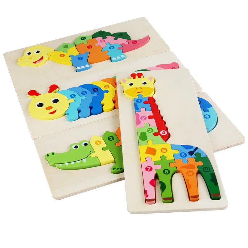 Baby Toys Wooden Puzzle Cute Animals Shape Matching 3D Puzzle Board Game Wooden Montessori Toys For Children Gifts