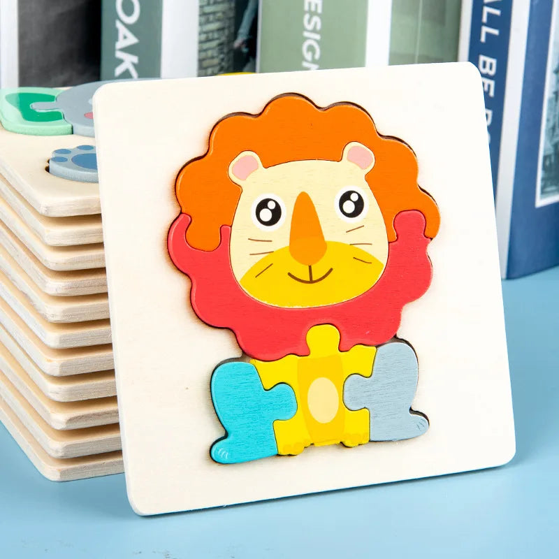 Baby Wooden Toys 3D Puzzle Cartoon Animal Intelligence Cognitive Jigsaw Wood Puzzle Early Educational Toys For Kids Gifts