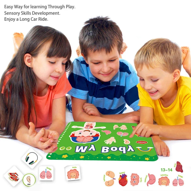 Montessori Quiet Books Early Educational Toys My First Busy Book DIY Paste Matching Puzzle Game Human Body Cognition Kids Toys