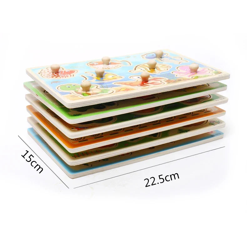 Baby Toys Montessori Wooden Puzzle Cartoon Vehicle Marine Animal Puzzle 12 Styles Board Set Educational Wooden Toy Child Gifts