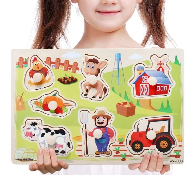 Baby Toys Montessori Wooden Puzzle Cartoon Vehicle Marine Animal Puzzle 12 Styles Board Set Educational Wooden Toy Child Gifts