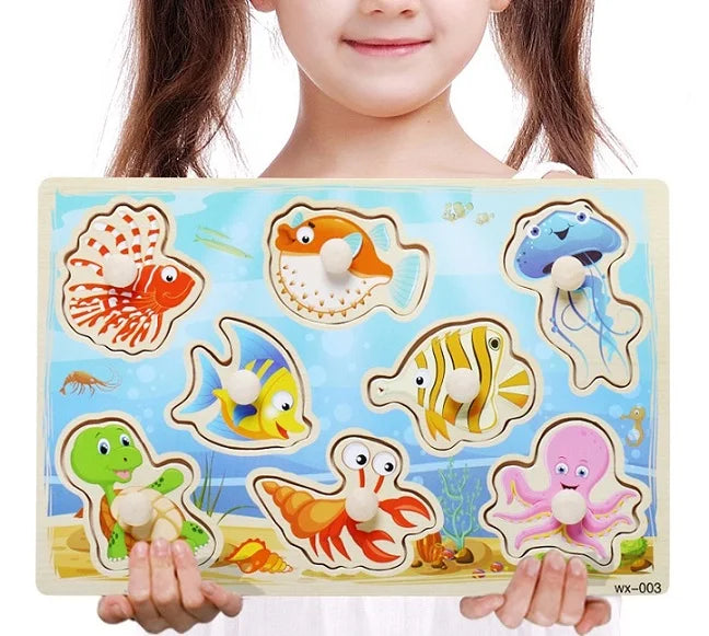 Baby Toys Montessori Wooden Puzzle Cartoon Vehicle Marine Animal Puzzle 12 Styles Board Set Educational Wooden Toy Child Gifts