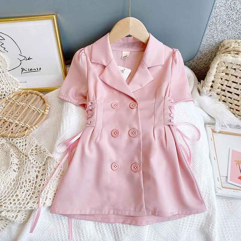 Summer Clothing Lapel Waist Drawstring Double