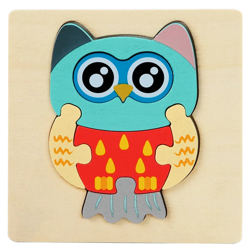 Baby Wooden Toys 3D Puzzle Cartoon Animal Intelligence Cognitive Jigsaw Wood Puzzle Early Educational Toys For Kids Gifts