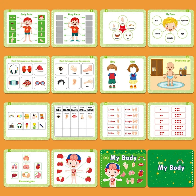 Montessori Quiet Books Early Educational Toys My First Busy Book DIY Paste Matching Puzzle Game Human Body Cognition Kids Toys