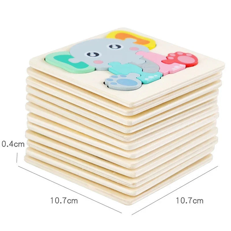 Baby Wooden Toys 3D Puzzle Cartoon Animal Intelligence Cognitive Jigsaw Wood Puzzle Early Educational Toys For Kids Gifts