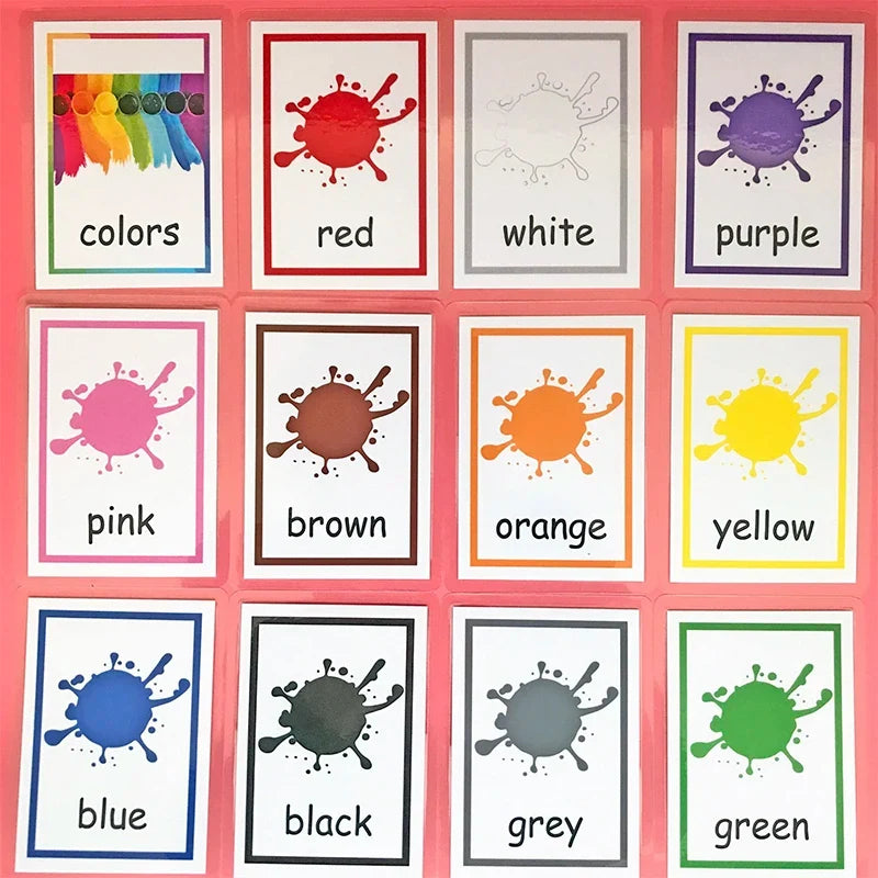 12PCS/Set Montessori Baby Learning Card Cartoon English Flash Cards for Children Kids Funny Memory Exercise Game Educational Toy