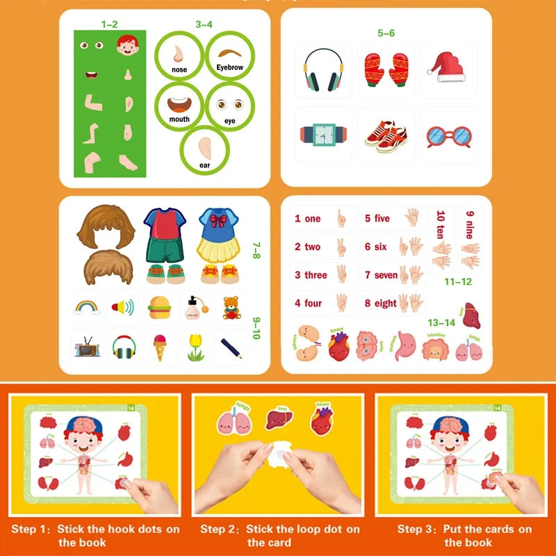 Montessori Quiet Books Early Educational Toys My First Busy Book DIY Paste Matching Puzzle Game Human Body Cognition Kids Toys