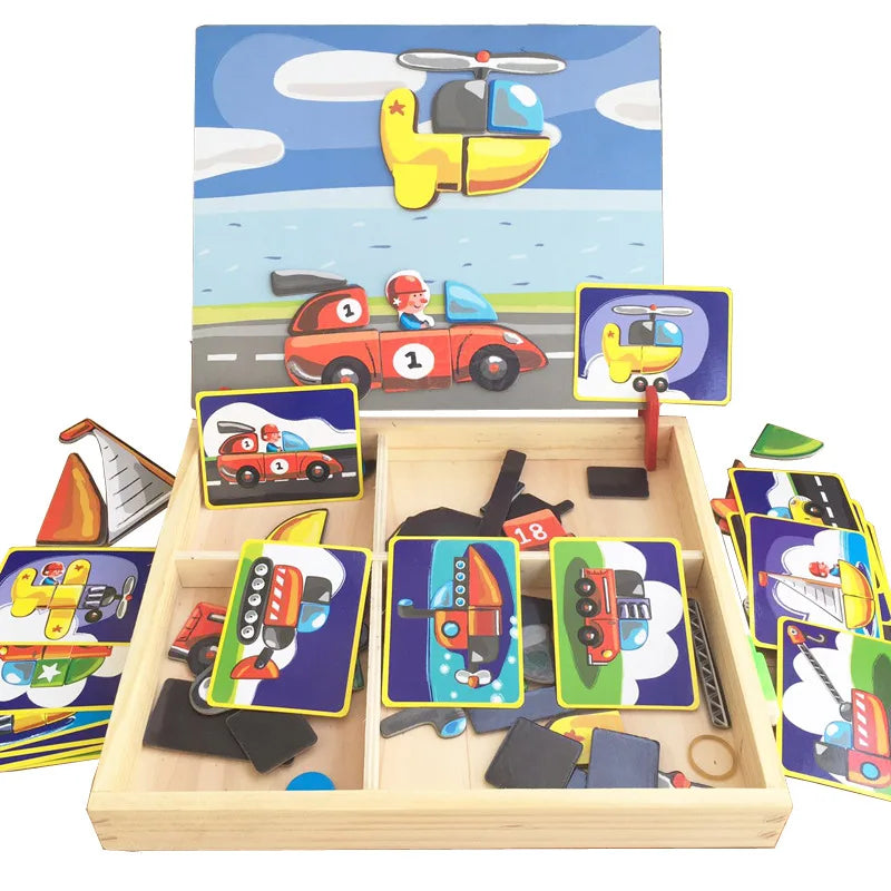 Early Education Magnetic Puzzle Cognitive Pairing Beneficial Intelligence Magnetic Paste Face Features Wooden Toys