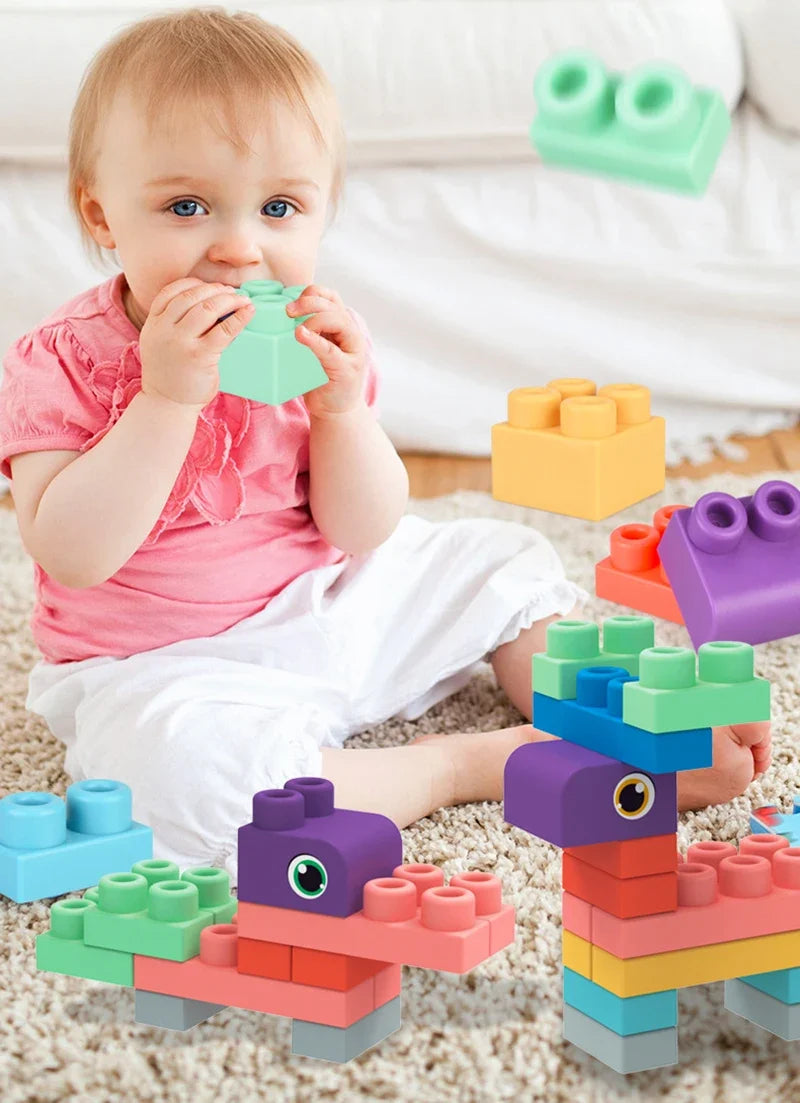 Baby Rubber Big Size Particle Bricks Toys DIY Building Blocks Big Brick Early Educational Large Soft Bricks Toy Bath For Toddler