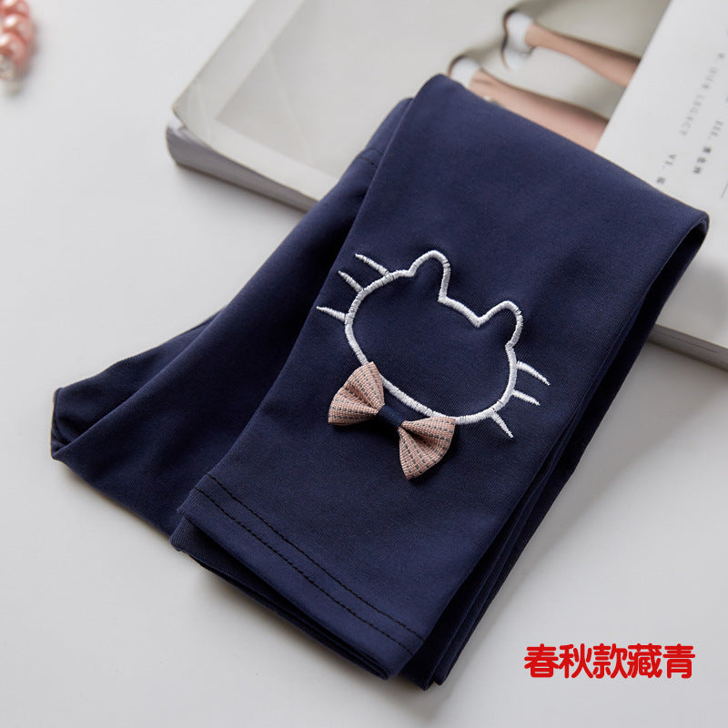 Girls' Leggings 2024 New Trendy Kidsren's Spring & Fall Pants Thin Cartoon Nine-Point Pants Baby Outer Wear Foreign Style