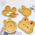 Amazon's New Bamboo and Wood Dinner Plate, Baby Food Supplement Plate, Cartoon Anti-Fall Suction Cup, Anti-Tipping Bamboo and Wood Children's Tableware