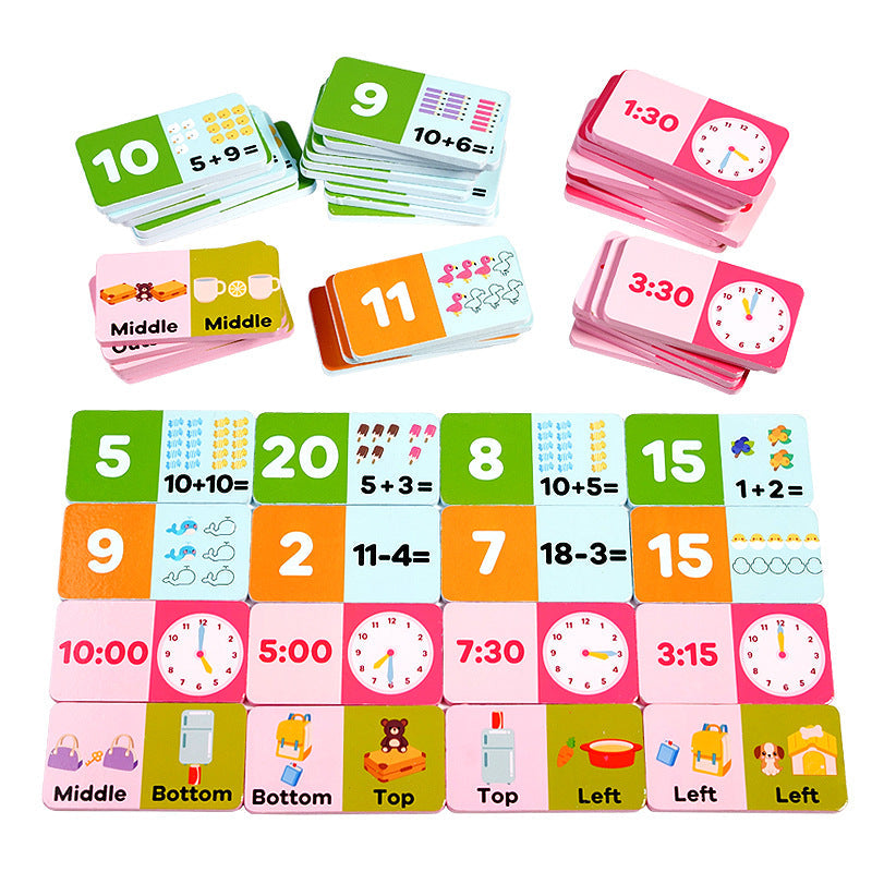Children's Early Childhood Education Add and Subtract Operation Clock Cognition English Toys Educational Intelligence Visual Development Domino Learning Card