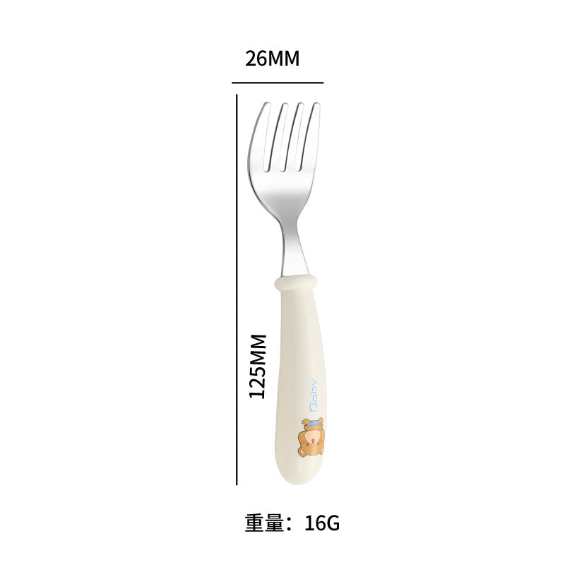 Cartoon 304 Stainless Steel Kidsren's Spoon and Fork Baby Eating Training Tableware Set Baby Portable Feeding Spoon